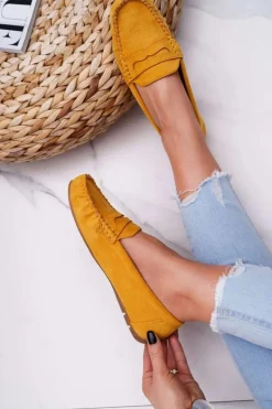 Mokasyny Damskie Żółte Zamszowe Bolero