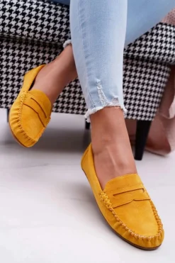 Mokasyny Damskie Żółte Zamszowe Bolero
