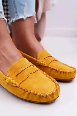 Mokasyny Damskie Żółte Zamszowe Bolero