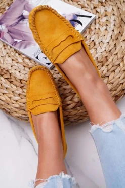 Mokasyny Damskie Żółte Zamszowe Bolero