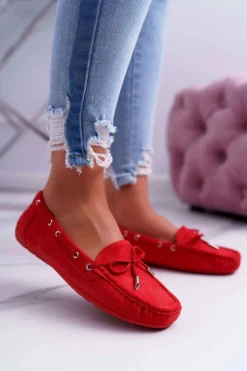 Mokasyny Damskie Wygodne Eko-zamsz Czerwone Memfi