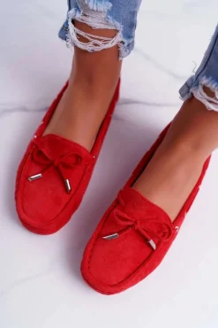 Mokasyny Damskie Wygodne Eko-zamsz Czerwone Memfi
