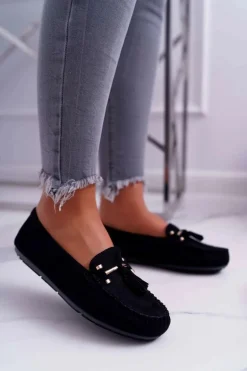 Mokasyny Damskie Wygodne Czarne Sellar