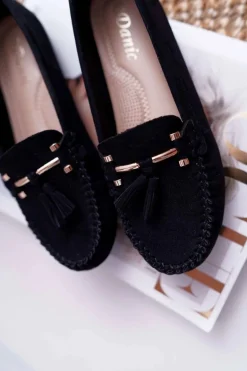 Mokasyny Damskie Wygodne Czarne Sellar