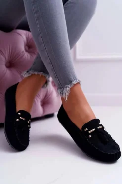 Mokasyny Damskie Wygodne Czarne Sellar