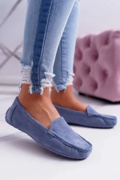 Mokasyny Damskie Wygodne Eko-zamsz Niebieskie Lemma