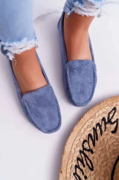 Mokasyny Damskie Wygodne Eko-zamsz Niebieskie Lemma