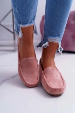 Mokasyny Damskie Wygodne Eko-zamsz Różowe Lemma