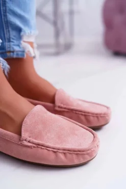 Mokasyny Damskie Wygodne Eko-zamsz Różowe Lemma