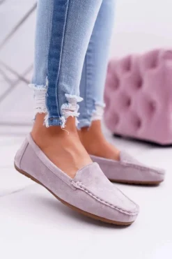 Mokasyny Damskie Wygodne Eko-zamsz Lila Róż Lemma