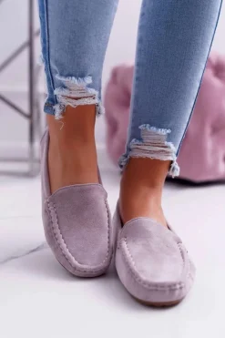 Mokasyny Damskie Wygodne Eko-zamsz Lila Róż Lemma
