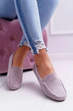 Mokasyny Damskie Wygodne Eko-zamsz Lila Róż Lemma