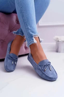 Mokasyny Damskie Wygodne Eko-zamsz Niebieskie Memfi