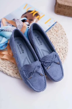 Mokasyny Damskie Wygodne Eko-zamsz Niebieskie Memfi