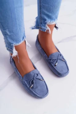 Mokasyny Damskie Wygodne Eko-zamsz Niebieskie Memfi