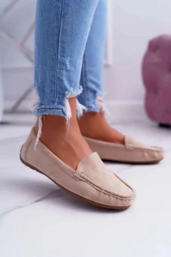 Mokasyny Damskie Wygodne Eko-zamsz Beżowe Lemma