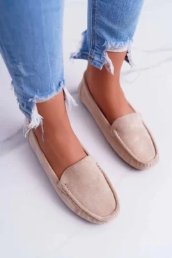 Mokasyny Damskie Wygodne Eko-zamsz Beżowe Lemma