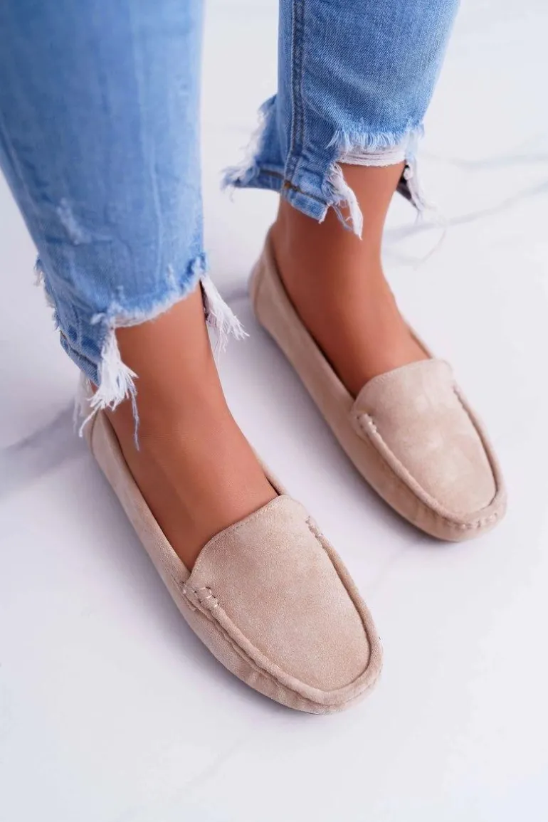 Mokasyny Damskie Wygodne Eko-zamsz Beżowe Lemma