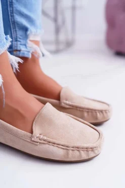 Mokasyny Damskie Wygodne Eko-zamsz Beżowe Lemma