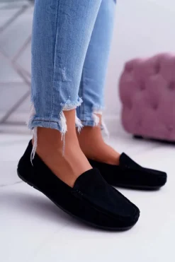 Mokasyny Damskie Wygodne Eko-zamsz Czarne Lemma