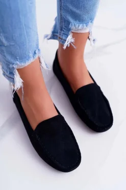Mokasyny Damskie Wygodne Eko-zamsz Czarne Lemma
