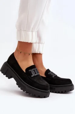 Mokasyny Damskie Z Łańcuchem Czarne Mevre