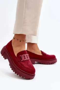 Mokasyny Damskie Z Łańcuchem Bordowe Mevre