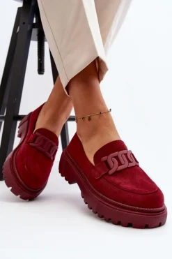 Mokasyny Damskie Z Łańcuchem Bordowe Mevre