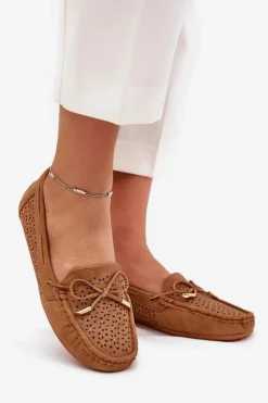 Mokasyny Damskie Z Ażurowym Wzorem I Wiązaniem Camel Mirisa