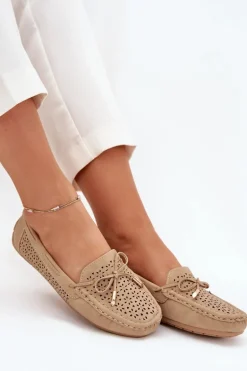 Mokasyny Damskie Z Ażurowym Wzorem I Wiązaniem Khaki Mirisa