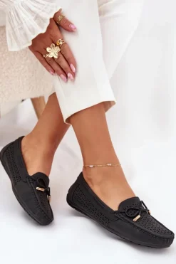 Mokasyny Damskie Z Ażurowym Wzorem I Wiązaniem Czarne Mirisa