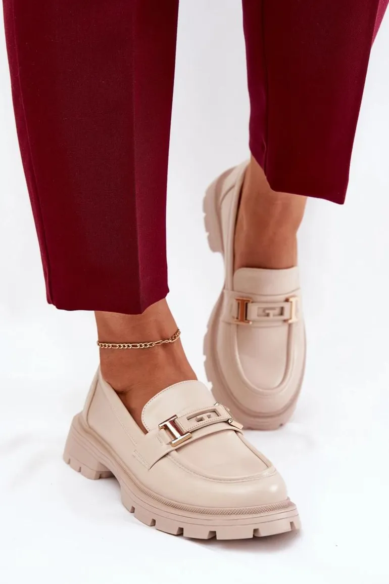 Mokasyny Damskie Z Eko Skóry Beżowe Lomnela