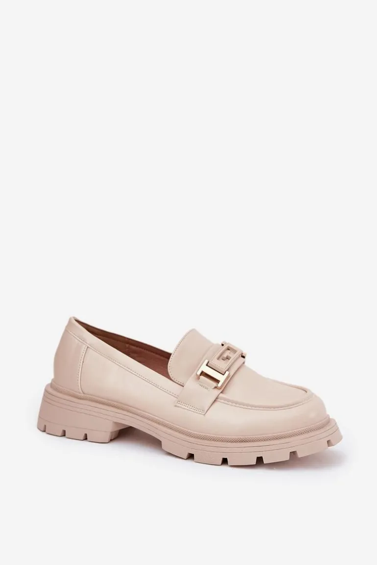 Mokasyny Damskie Z Eko Skóry Beżowe Lomnela