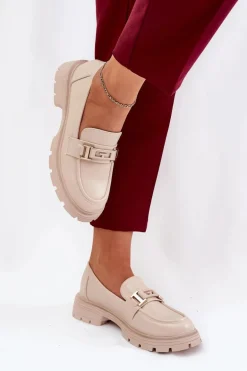 Mokasyny Damskie Z Eko Skóry Beżowe Lomnela