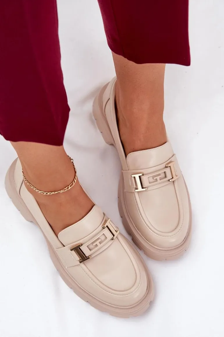 Mokasyny Damskie Z Eko Skóry Beżowe Lomnela