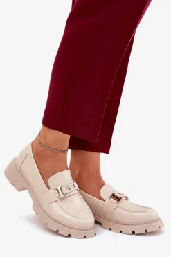 Mokasyny Damskie Z Eko Skóry Beżowe Lomnela