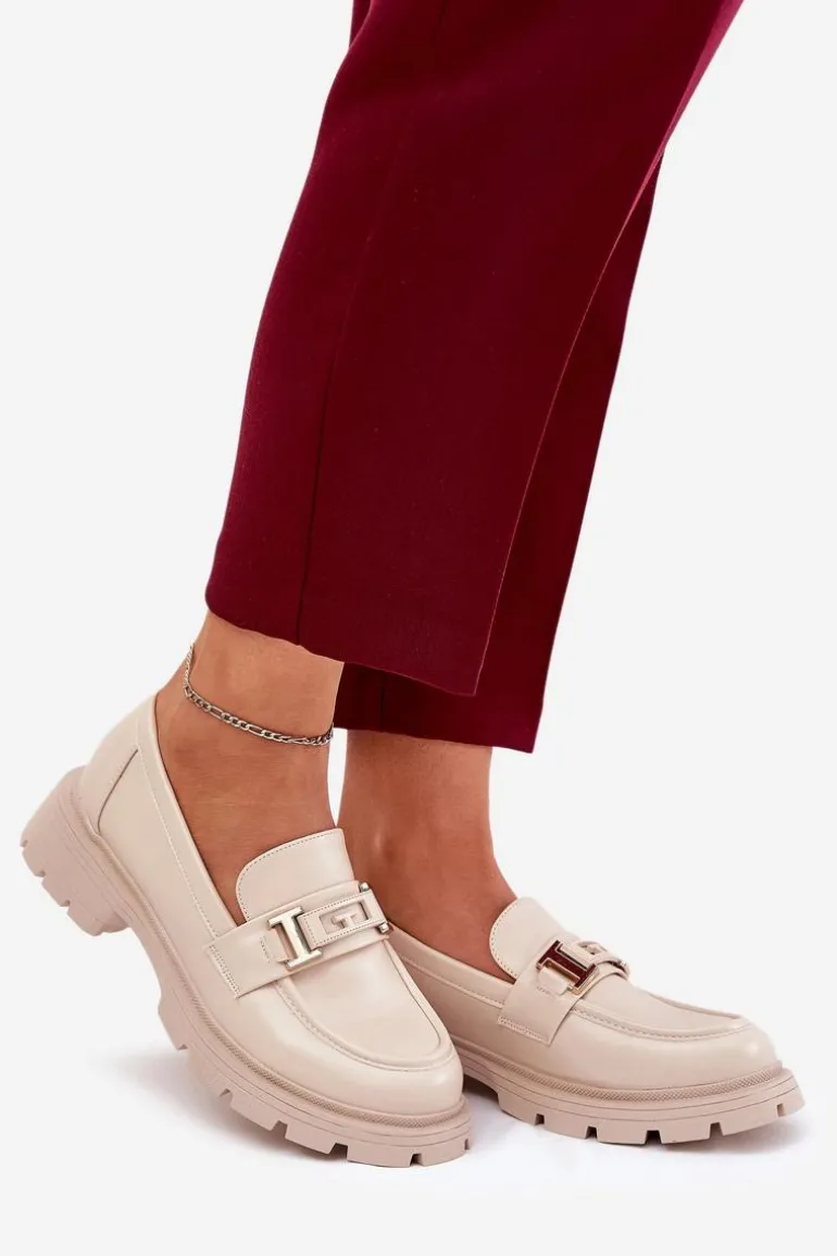 Mokasyny Damskie Z Eko Skóry Beżowe Lomnela