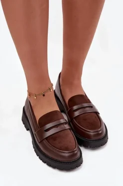 Mokasyny Damskie Z Eko Skóry Czekoladowe Cailen