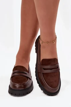 Mokasyny Damskie Z Eko Skóry Czekoladowe Cailen