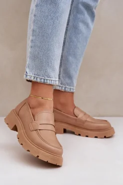 Mokasyny Damskie Z Eko Skóry Beżowe Sendall