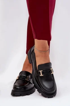 Mokasyny Damskie Z Eko Skóry Czarne Lomnela
