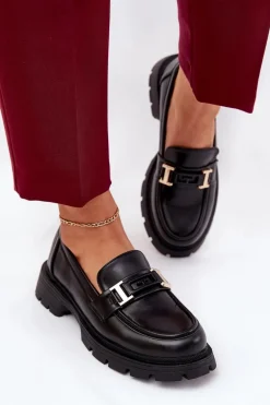 Mokasyny Damskie Z Eko Skóry Czarne Lomnela