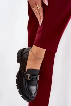 Mokasyny Damskie Z Eko Skóry Czarne Lomnela