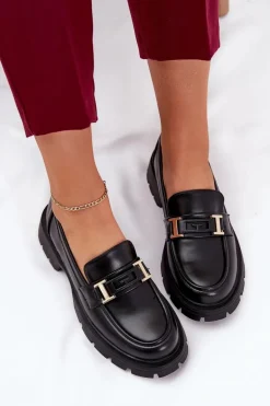 Mokasyny Damskie Z Eko Skóry Czarne Lomnela
