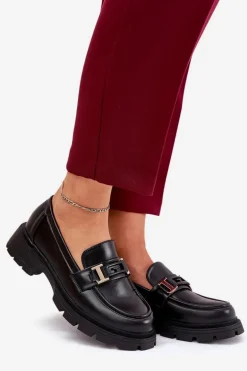 Mokasyny Damskie Z Eko Skóry Czarne Lomnela