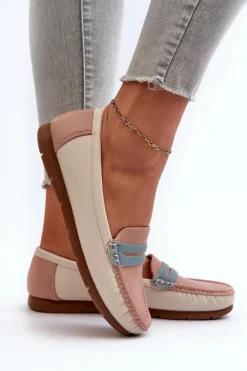 Mokasyny Damskie Z Eko Skóry Różowe Vikitara