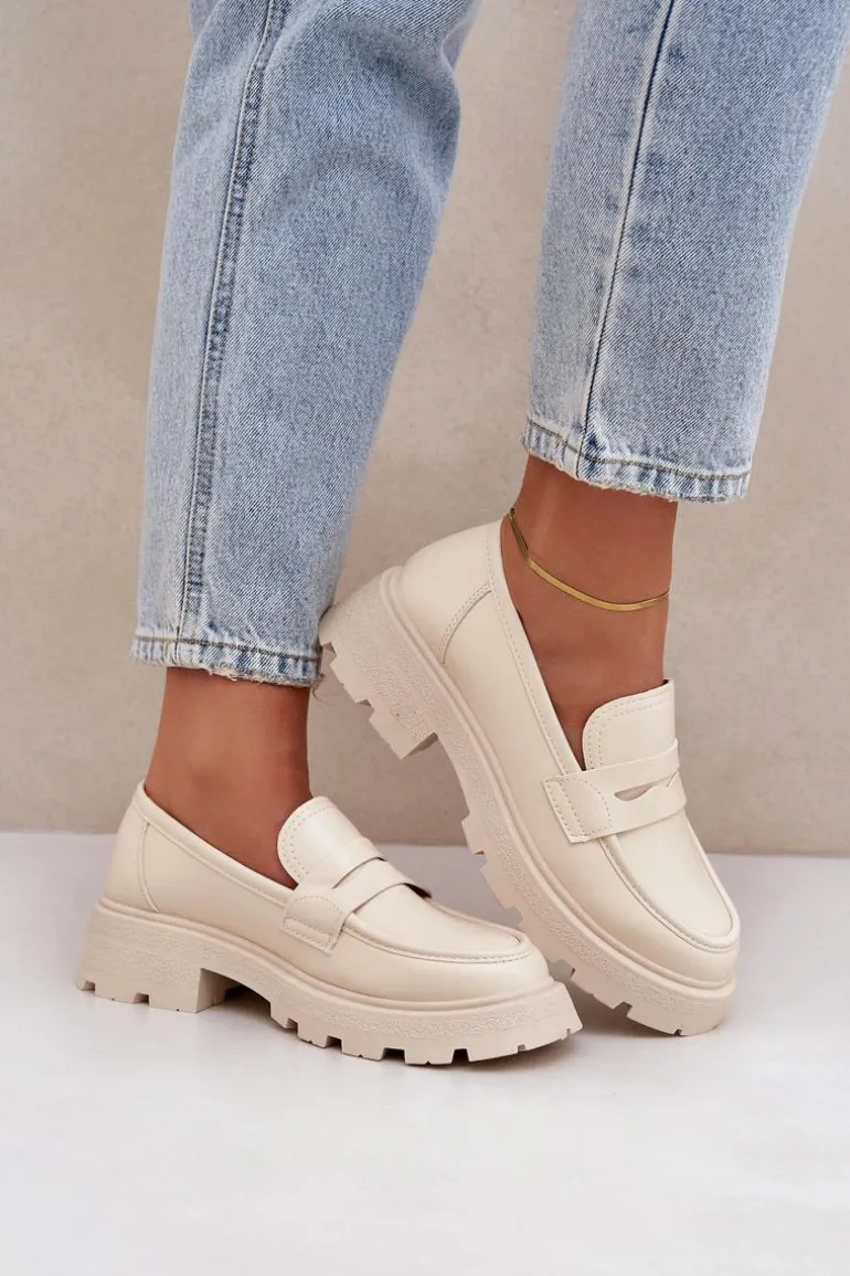 Mokasyny Damskie Z Eko Skóry Jasnobeżowe Sendall