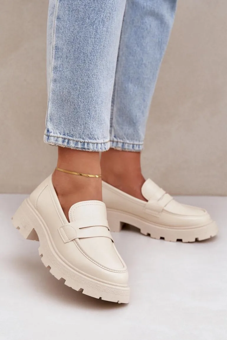 Mokasyny Damskie Z Eko Skóry Jasnobeżowe Sendall