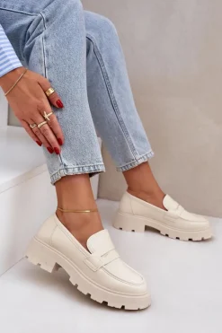 Mokasyny Damskie Z Eko Skóry Jasnobeżowe Sendall