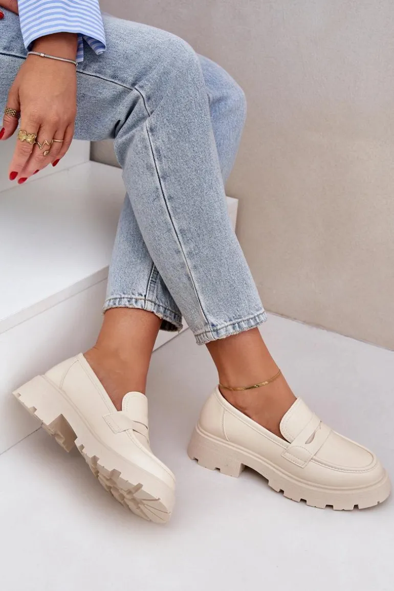 Mokasyny Damskie Z Eko Skóry Jasnobeżowe Sendall